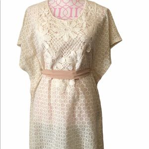 Flying Tomato Boho Lace Shift Dress w/ Taupe Tie